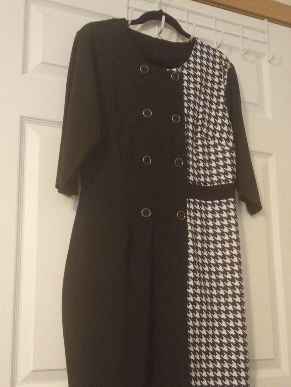 Source Unknown Black and White Houndstooth Paneled Dress